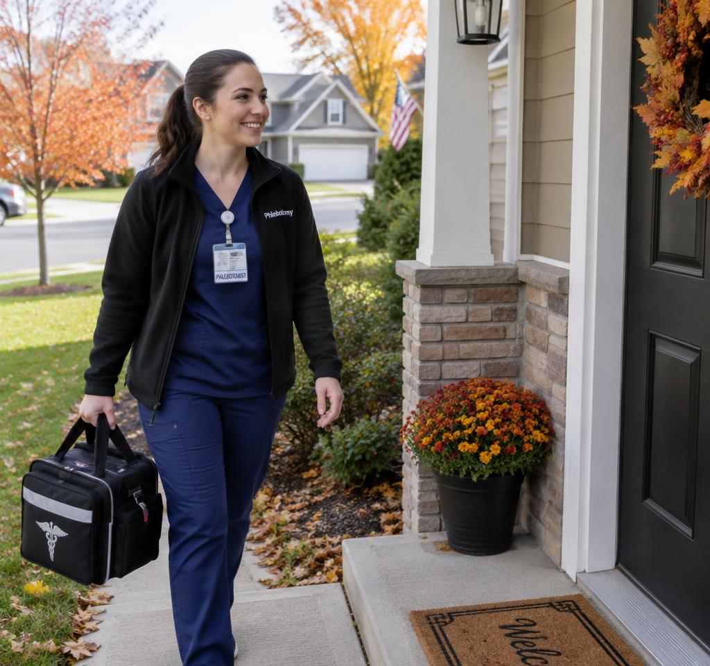 Phlebotomist arriving at a patient's home